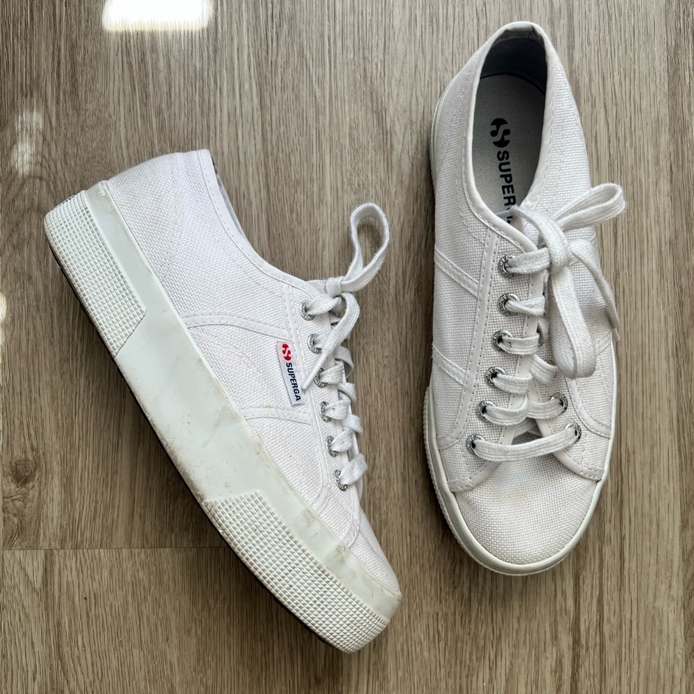 Superga Women’s  Classic Platform White Sneakers